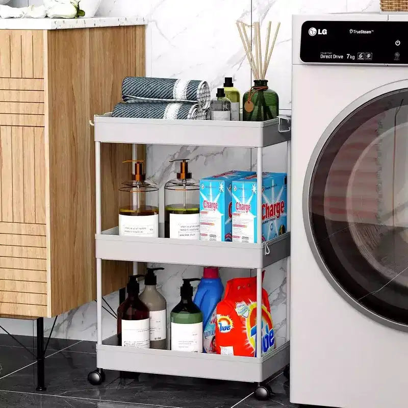 ACOINEL Chariot de Rangement Roulant 3 Niveaux, Chariot de Salle de Bain Organisateur de Buanderie Chariot de Service Étagère Mobile Unité d'Étagères Multi-Fonctionnelles Blanc