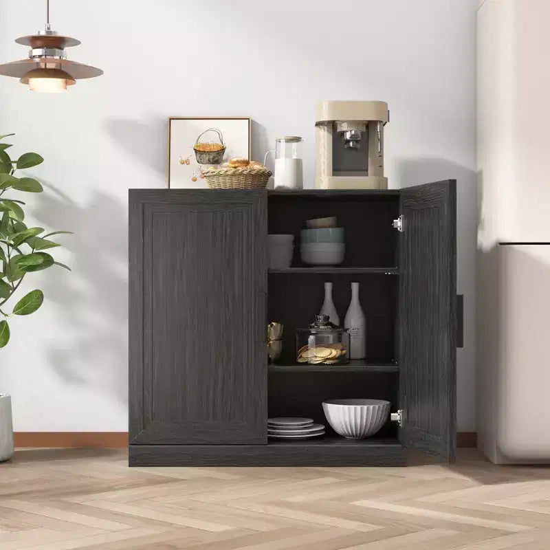Meuble d'appoint en bois noir 31x31x16, organisateur de rangement avec étagères réglables pour cuisine, chambre, entrée, salon, salle à manger