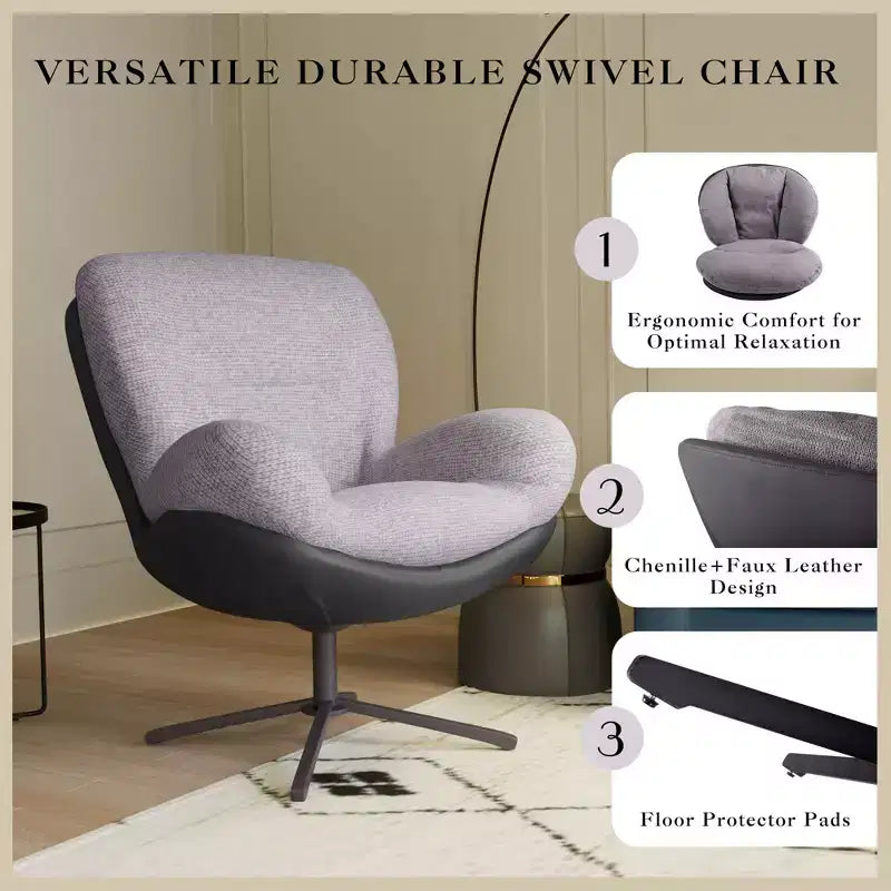 Chaise de bureau pivotante Okak Modern Chenille pour studio, fauteuil d'appoint confortable pour salon, appartement