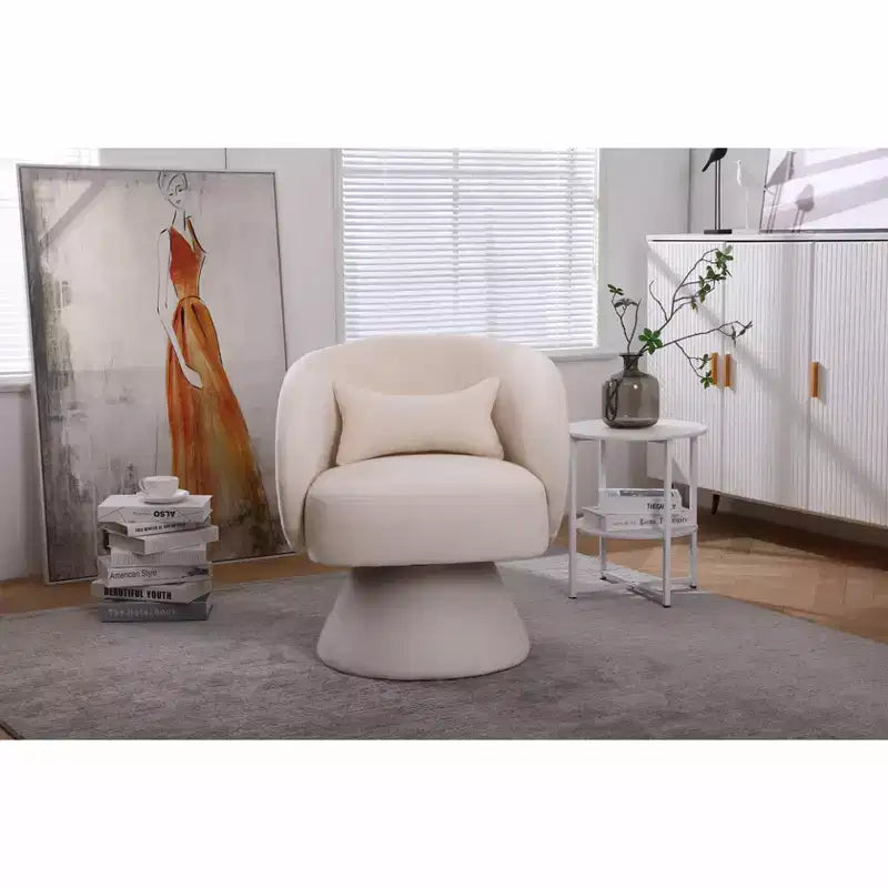 Fauteuil pivotant Okak, rond en tissu, parfait pour le salon