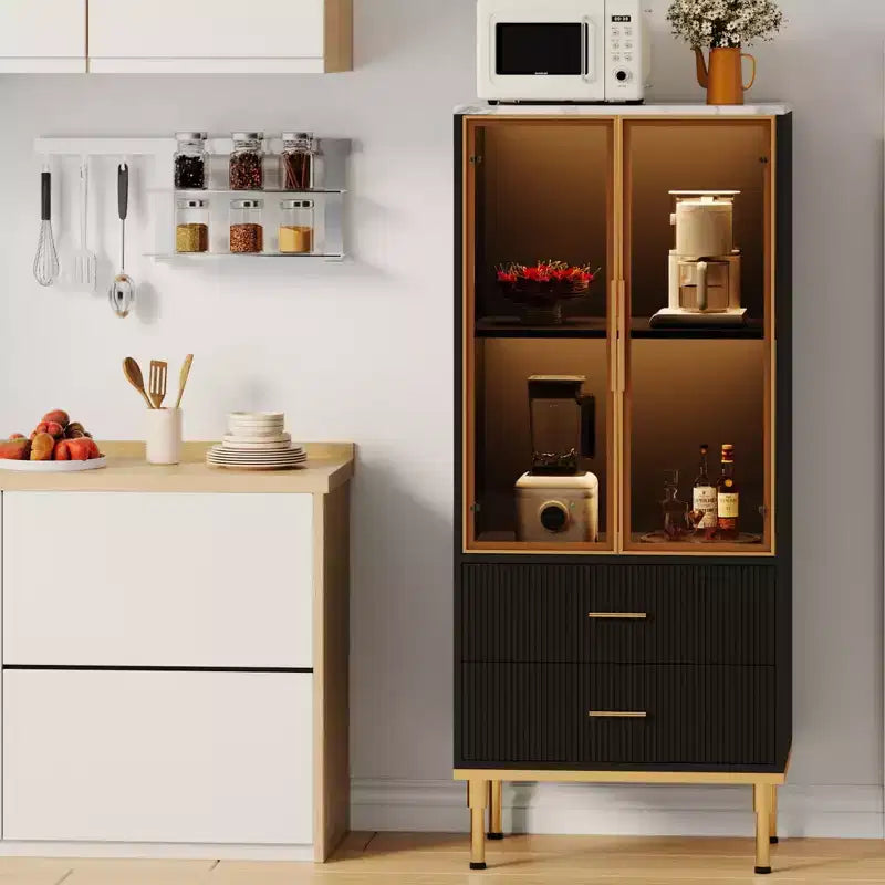 Fluted Glass Door Storage Cabinet - Modern Display Cabinet with Adjustable Shelves