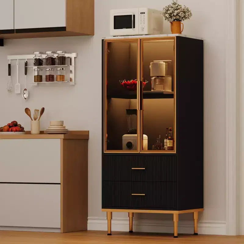 Meuble de rangement avec portes vitrées cannelées – Vitrine moderne avec étagères réglables