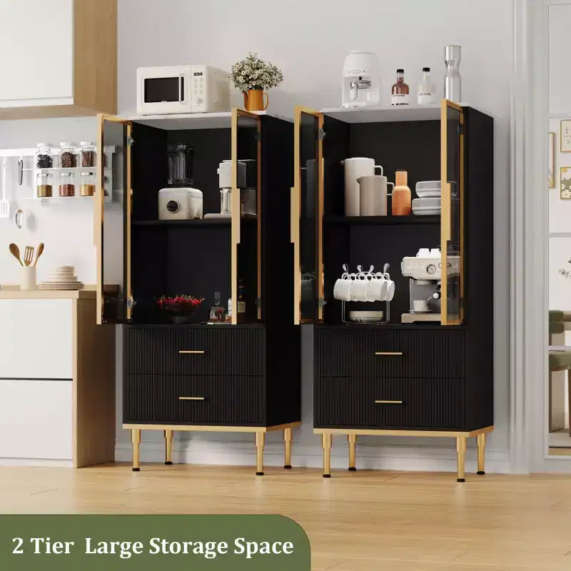 Meuble de rangement avec portes vitrées cannelées – Vitrine moderne avec étagères réglables