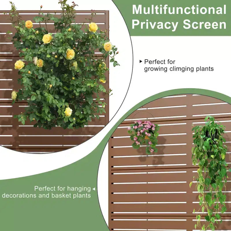 72 H70W Écran d'intimité autoportant en métal Dovelina Brown pour extérieur, clôture de jardin décorative