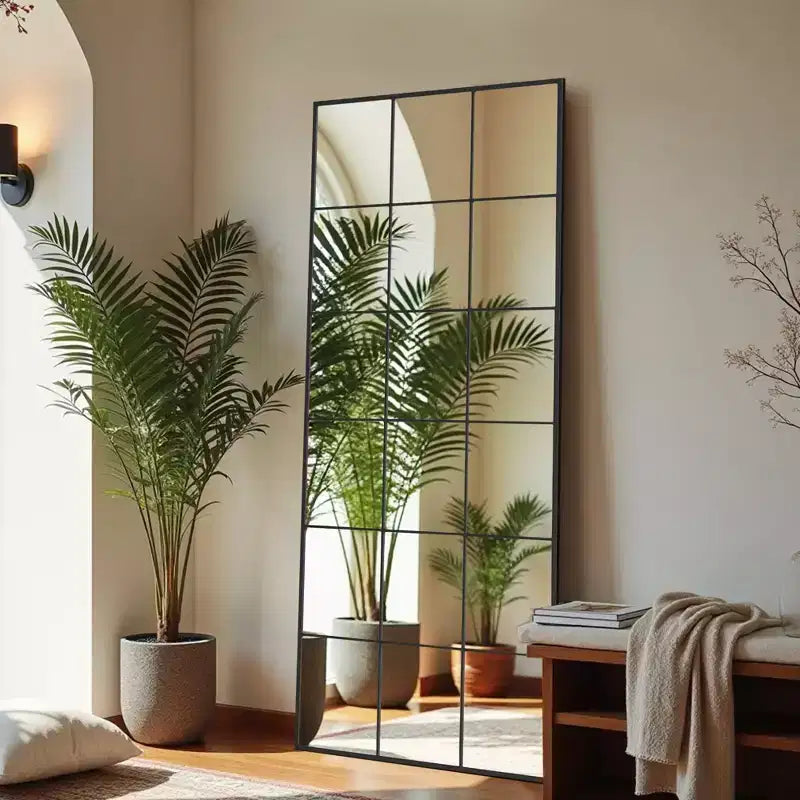 Miroir sur pied 59*35, Miroir pleine longueur avec cadre en alliage d'aluminium noir, Miroir de courtoisie pour salle de bain, entrée de chambre, salon/dressing