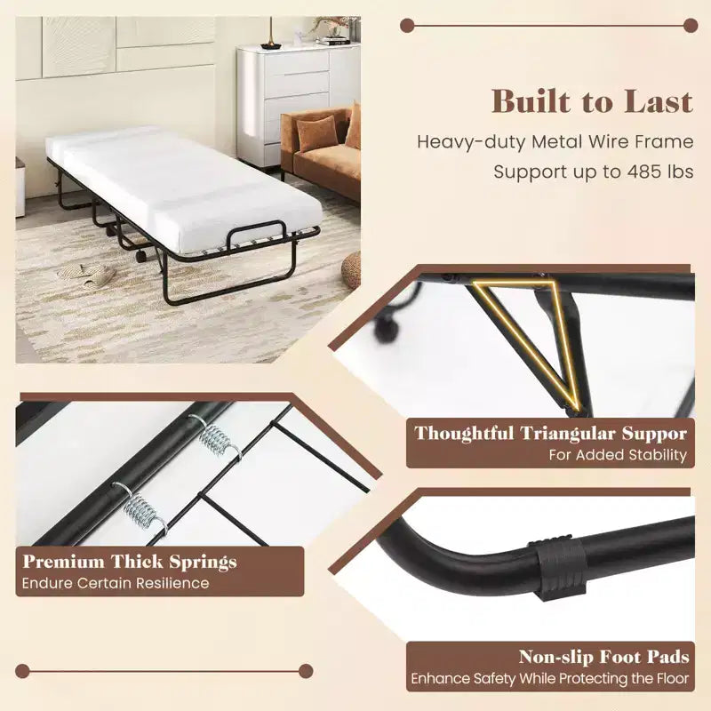 Costway Lit Pliant avec Matelas 74 x 31 Lit d'appoint Pliable sur Roulettes Gain de Place