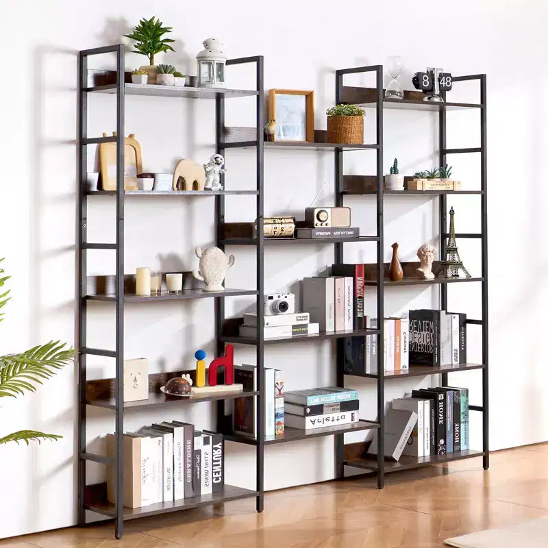 Étagère Triple VEVOR en Métal, Étagère Industrielle à 14 Niveaux, Grande Bibliothèque de Rangement Rustique Vintage, Étagère de Présentation Autoportante Marron