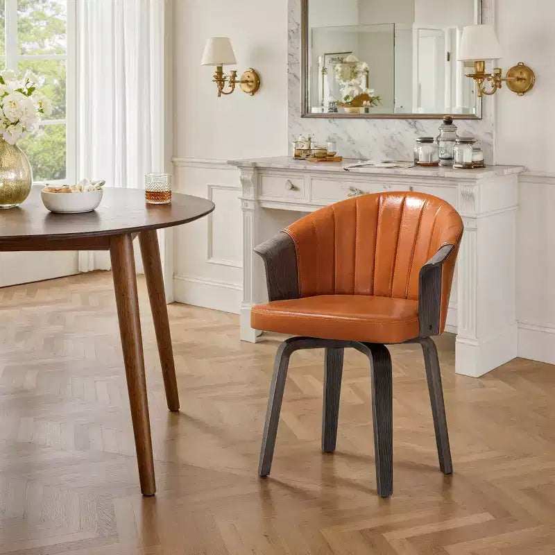 Chaise de salle à manger pivotante Art Leon Mid-Century Modern en cuir PU et pieds en peuplier