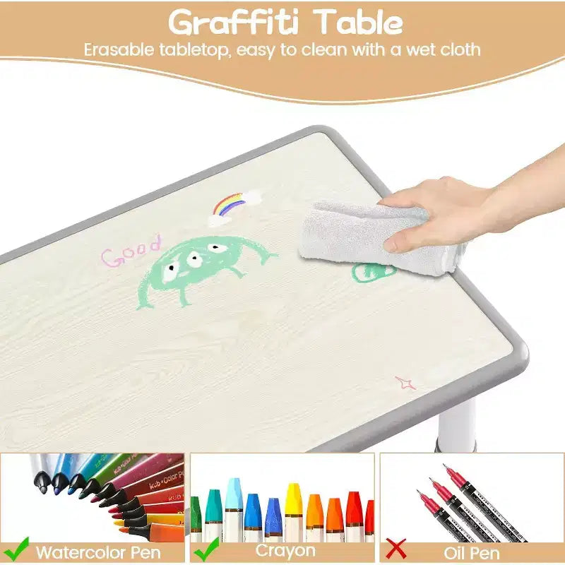 Ensemble Table et 4 Chaises pour Enfants, Table et Chaises Réglables en Hauteur pour Tout-Petits, Mobilier de Jeu pour Enfants pour la Lecture, le Dessin