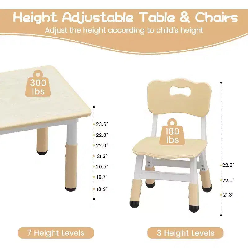 Ensemble Table et 4 Chaises pour Enfants, Table et Chaises Réglables en Hauteur pour Tout-Petits, Mobilier de Jeu pour Enfants pour la Lecture, le Dessin
