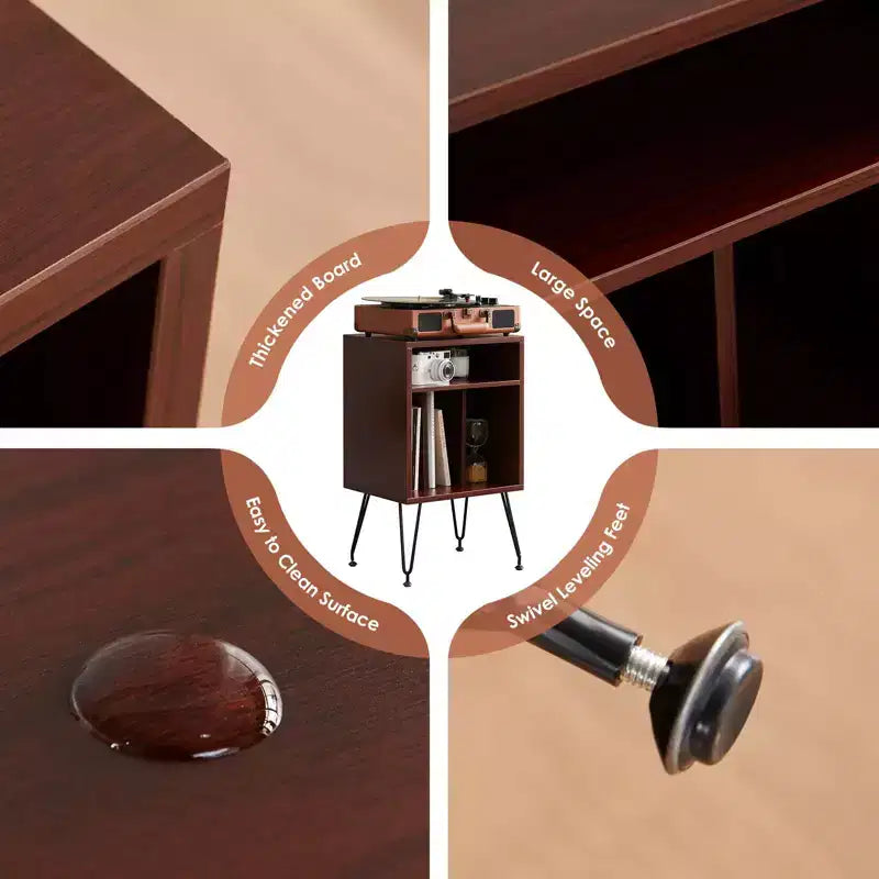 Meuble de Support pour Platine Vinyle, Table pour Platine Vinyle, Meuble pour Disques Vinyles pour Salon, Meuble Platine Vinyle avec Pieds en Métal