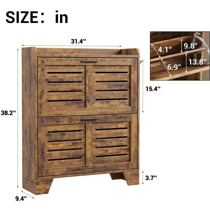 Meuble à chaussures pour entrée, meuble à chaussures avec 2 tiroirs basculants, meuble de rangement à chaussures fin de style ferme avec crochets pour entrée, couloir, porte d'entrée
