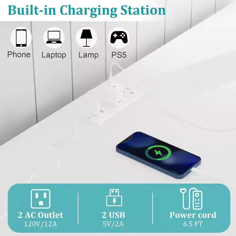 Meuble de buffet Acekool avec station de recharge et lumières LED - Rangement réglable pour cuisine, salle à manger et salon (noir)