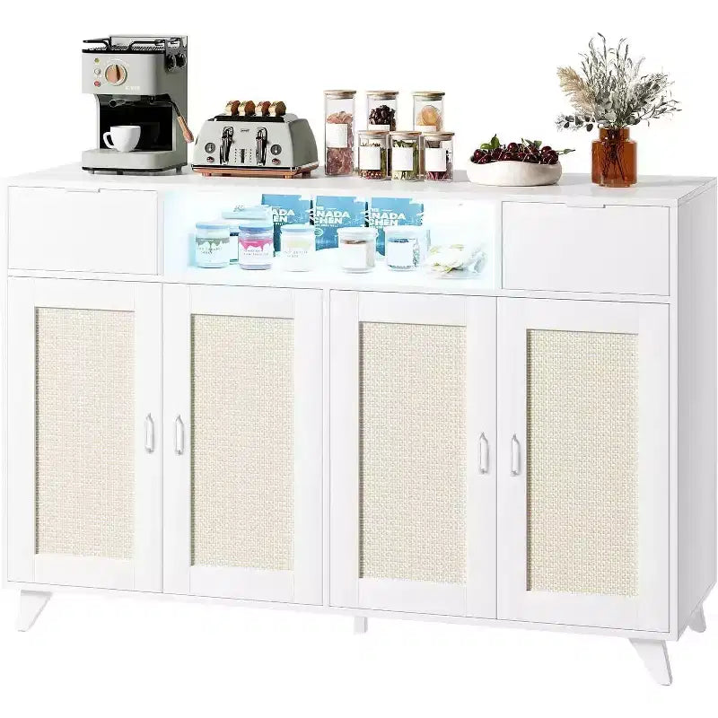 Meuble de buffet Acekool avec station de recharge et lumières LED - Rangement réglable pour cuisine, salle à manger et salon (noir)