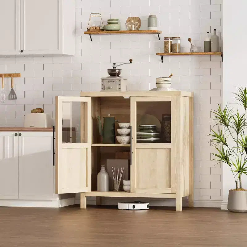 Acekool Buffet de Ferme 29 : Armoire à Portes Vitrées avec Étagères Réglables, Meuble de Rangement Étroit pour Cuisine, Salle à Manger et Petits Espaces (Finition Poire)
