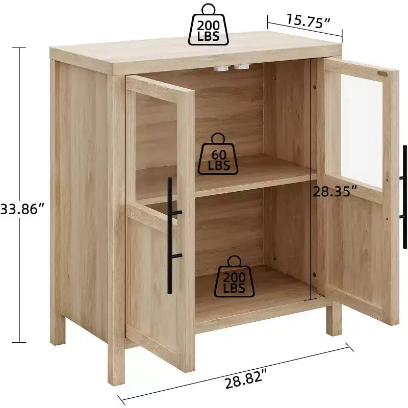 Acekool Buffet de Ferme 29 : Armoire à Portes Vitrées avec Étagères Réglables, Meuble de Rangement Étroit pour Cuisine, Salle à Manger et Petits Espaces (Finition Poire)