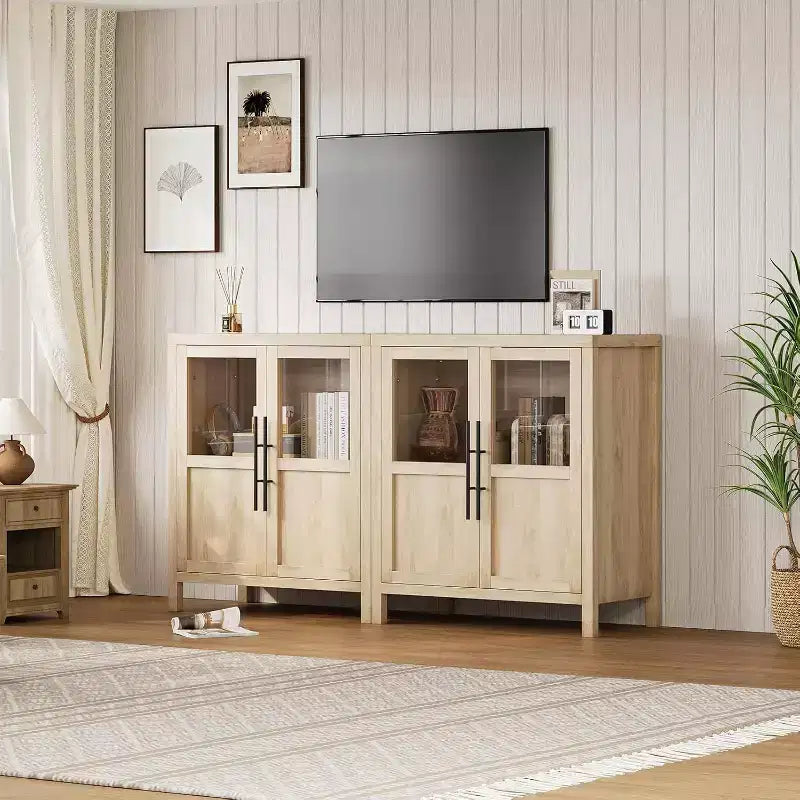 Acekool Buffet de Ferme 29 : Armoire à Portes Vitrées avec Étagères Réglables, Meuble de Rangement Étroit pour Cuisine, Salle à Manger et Petits Espaces (Finition Poire)