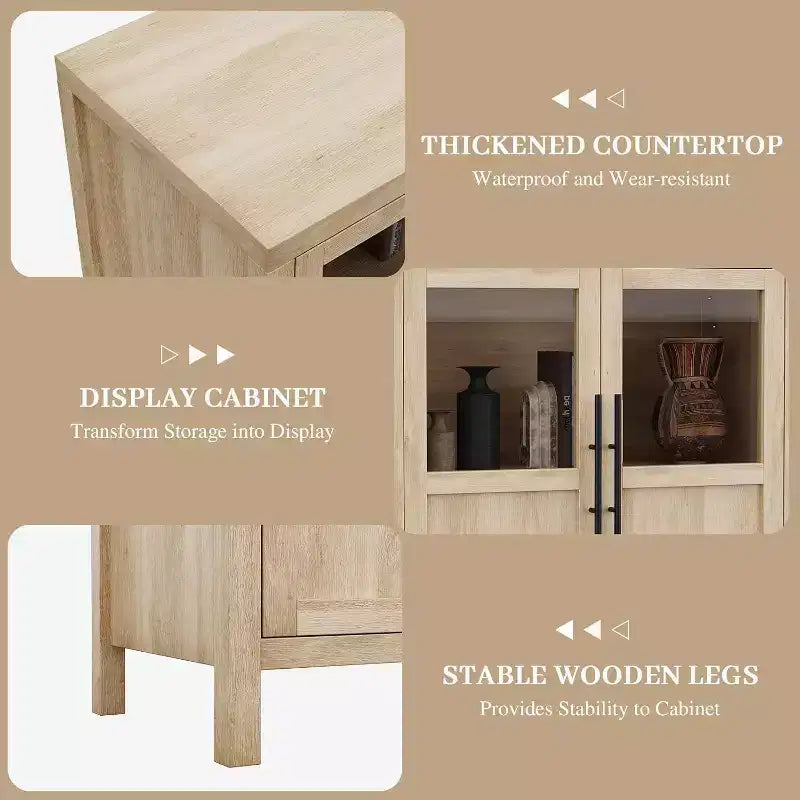 Acekool Buffet de Ferme 29 : Armoire à Portes Vitrées avec Étagères Réglables, Meuble de Rangement Étroit pour Cuisine, Salle à Manger et Petits Espaces (Finition Poire)