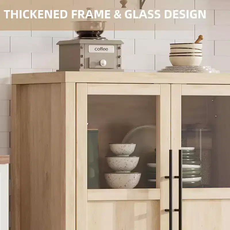 Acekool Buffet de Ferme 29 : Armoire à Portes Vitrées avec Étagères Réglables, Meuble de Rangement Étroit pour Cuisine, Salle à Manger et Petits Espaces (Finition Poire)