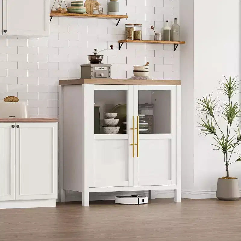 Acekool Buffet de Ferme 29 : Armoire à Portes Vitrées avec Étagères Réglables, Meuble de Rangement Étroit pour Cuisine, Salle à Manger et Petits Espaces (Finition Poire)