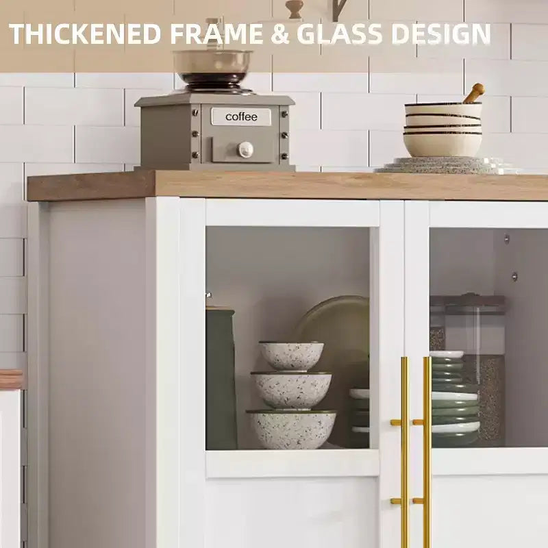 Acekool Buffet de Ferme 29 : Armoire à Portes Vitrées avec Étagères Réglables, Meuble de Rangement Étroit pour Cuisine, Salle à Manger et Petits Espaces (Finition Poire)