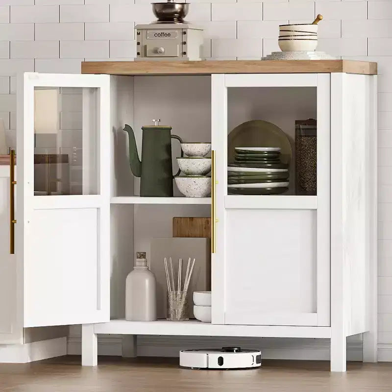 Acekool Buffet de Ferme 29 : Armoire à Portes Vitrées avec Étagères Réglables, Meuble de Rangement Étroit pour Cuisine, Salle à Manger et Petits Espaces (Finition Poire)