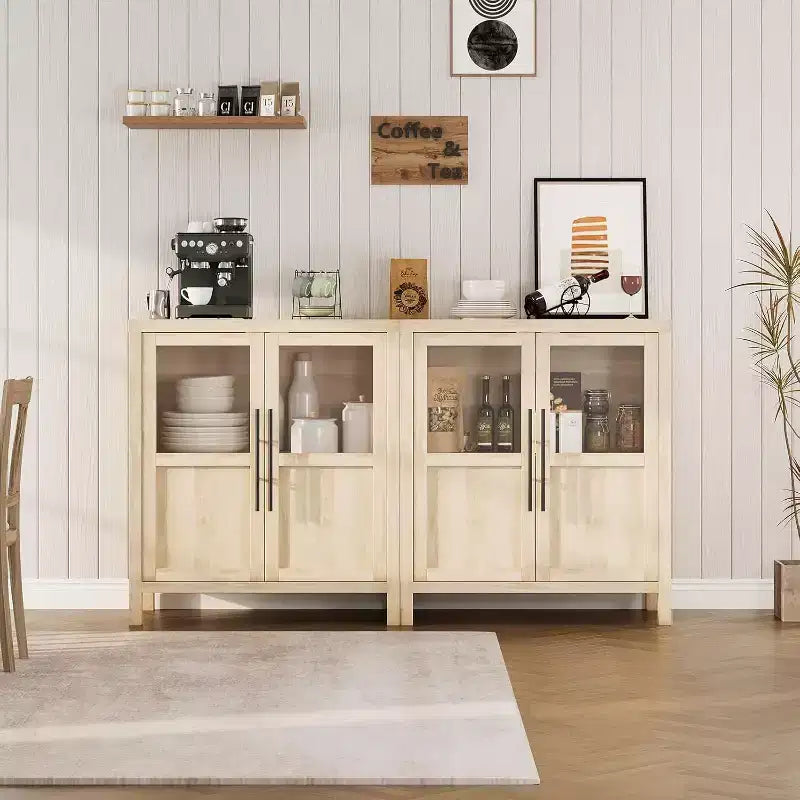 Acekool Buffet de Ferme 29 : Armoire à Portes Vitrées avec Étagères Réglables, Meuble de Rangement Étroit pour Cuisine, Salle à Manger et Petits Espaces (Finition Poire)