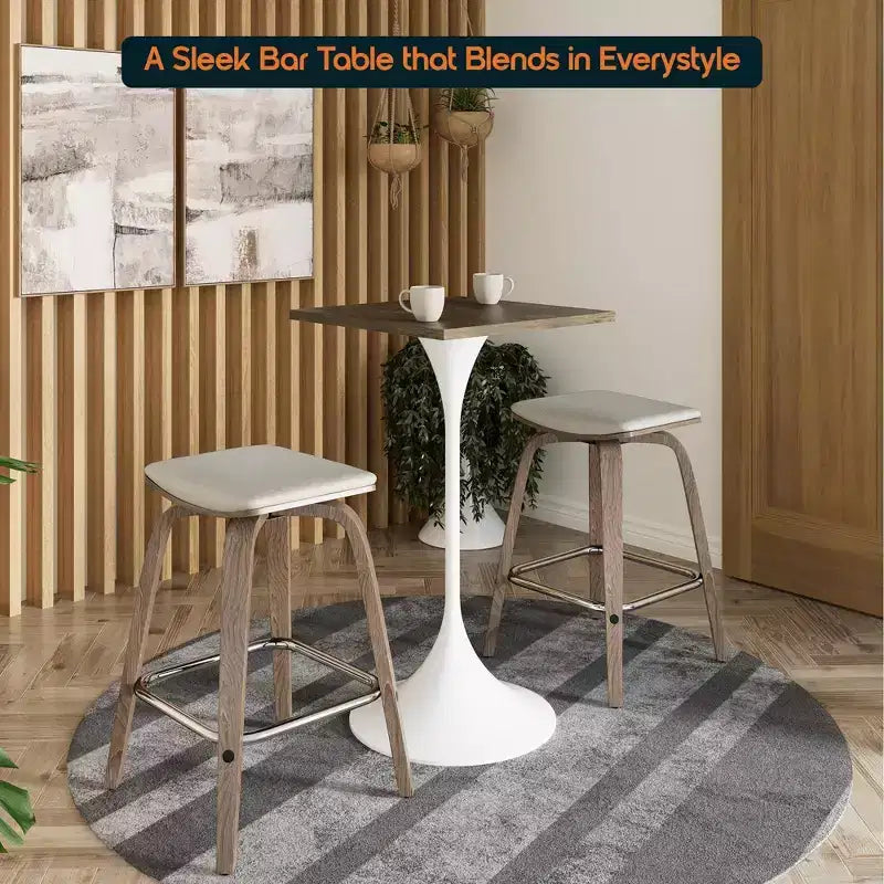 LeisureMod Verve Table à manger carrée 24 pouces hauteur bar - Plateau en MDF moderne avec piédestal blanc Table hauteur comptoir pour cuisine, maison et pub