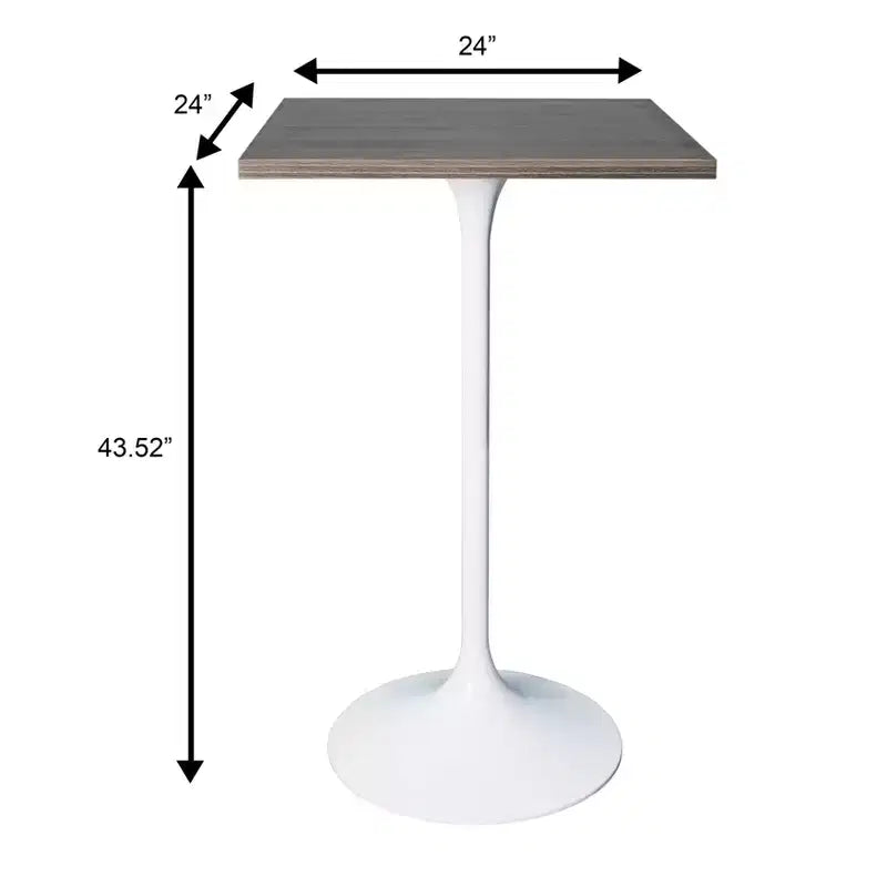 LeisureMod Verve Table à manger carrée 24 pouces hauteur bar - Plateau en MDF moderne avec piédestal blanc Table hauteur comptoir pour cuisine, maison et pub