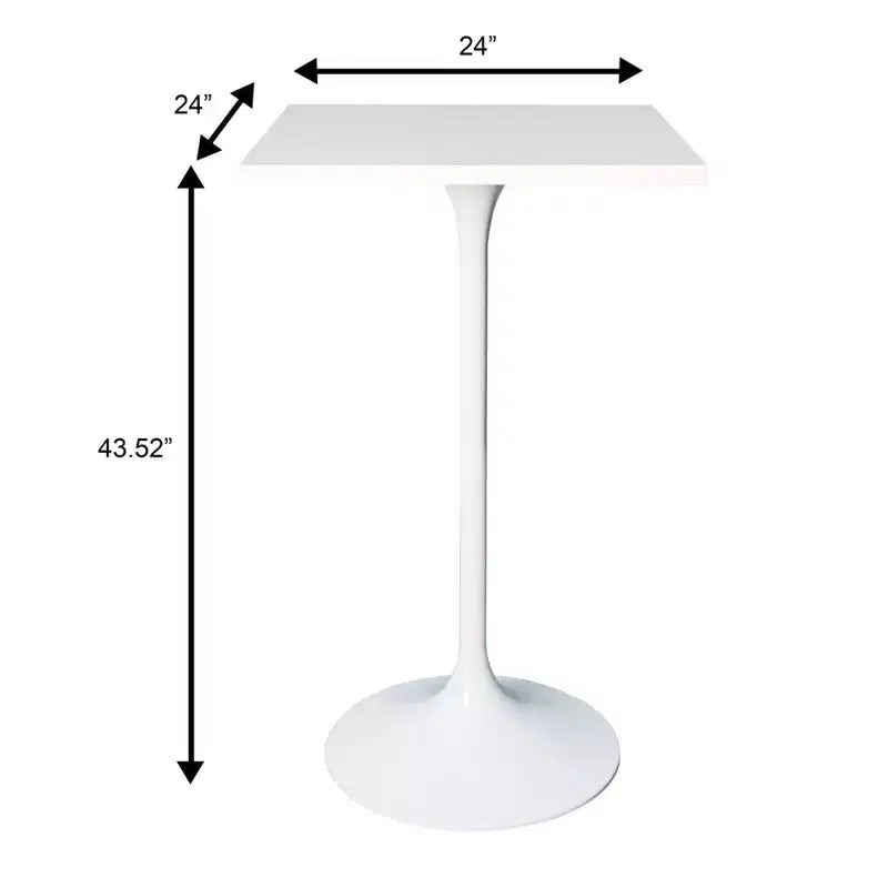 LeisureMod Verve Table à manger carrée 24 pouces hauteur bar - Plateau en MDF moderne avec piédestal blanc Table hauteur comptoir pour cuisine, maison et pub