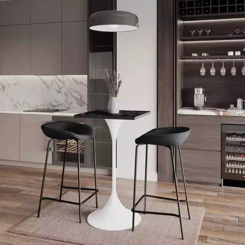 LeisureMod Verve 24 Sqaure Bar Height Dining Table - Modern MDF Top with White Pedestal Base Counter Height Table for Kitchen, Home, and Pub