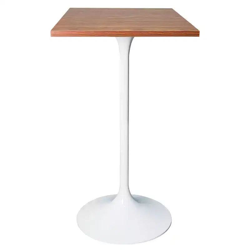 LeisureMod Verve Table à manger carrée 24 pouces hauteur bar - Plateau en MDF moderne avec piédestal blanc Table hauteur comptoir pour cuisine, maison et pub