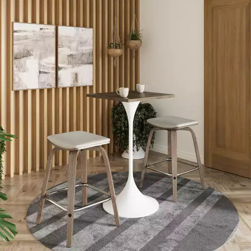 LeisureMod Verve Table à manger carrée 24 pouces hauteur bar - Plateau en MDF moderne avec piédestal blanc Table hauteur comptoir pour cuisine, maison et pub