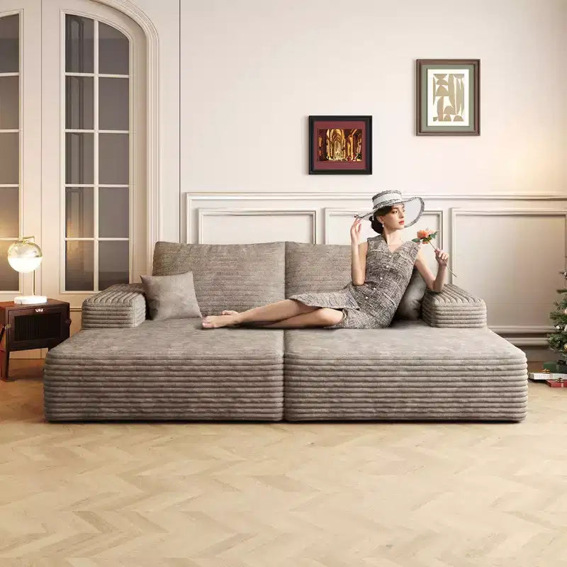74,8 Canapé-lit moderne avec deux couchages, chaise longue pour salle de cinéma/salle de jeux, couleur Chameau (Tissu velours côtelé moelleux)