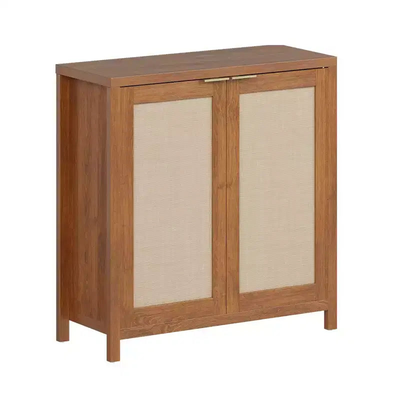 Freestanding Rattan Storage Cabinet with Doors & Adjustable Shelves, Modern Sideboard Buffet Cabinet for Living Room, Dining Room, Kitchen