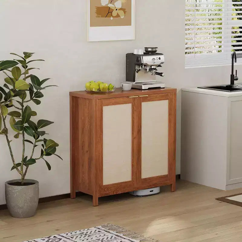 Meuble de rangement autoportant en rotin avec portes et étagères réglables, buffet moderne pour salon, salle à manger, cuisine