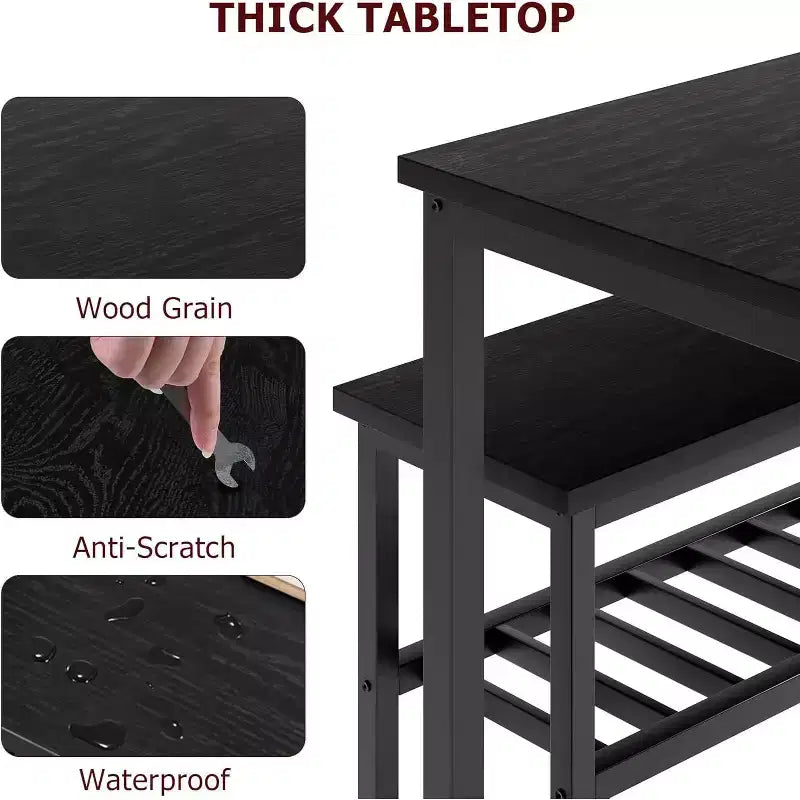 Ensemble table à manger pour 4 avec chaises et banc, table de cuisine moderne, design métal et bois, pour petits appartements
