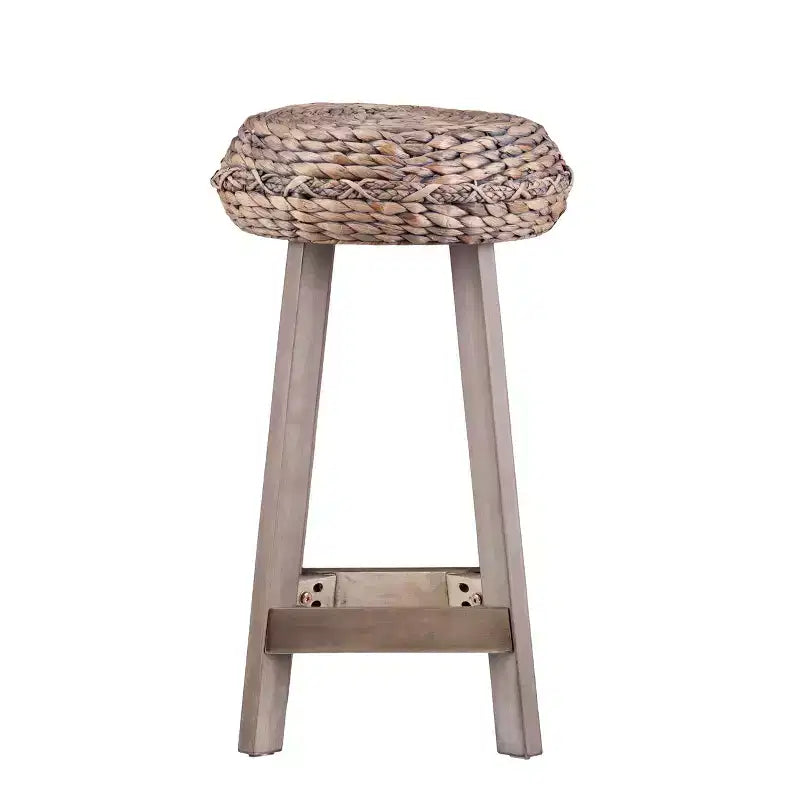 Tabourets ronds sans dossier en jacinthe d'eau Rutina de 61 cm (lot de 2) – Gris patiné – SEI