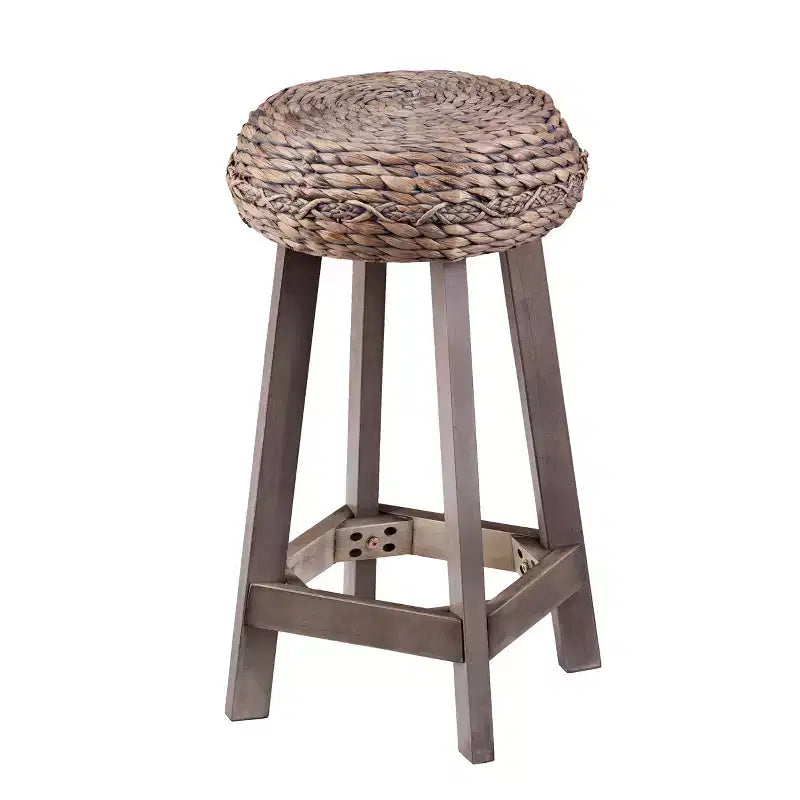 Tabourets ronds sans dossier en jacinthe d'eau Rutina de 61 cm (lot de 2) – Gris patiné – SEI