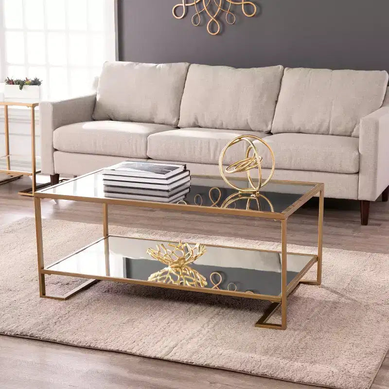 Table basse Horten à plateau en verre - Doré - SEI