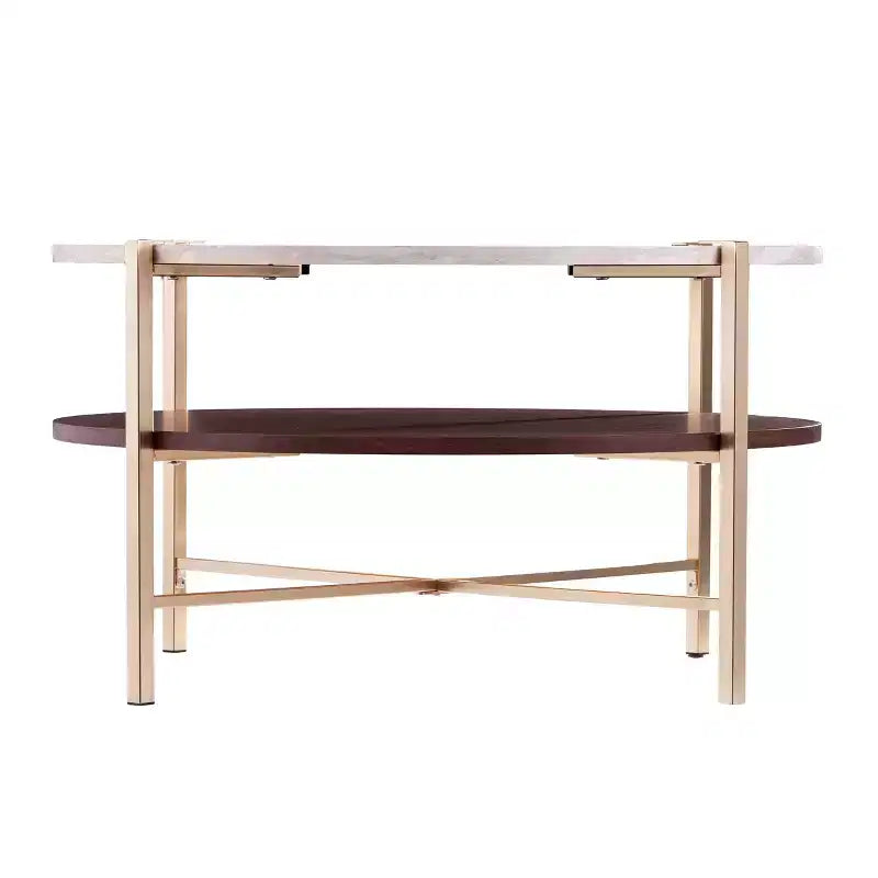 Ardmillan Round Faux Marble Cocktail Table - Brass - SEI