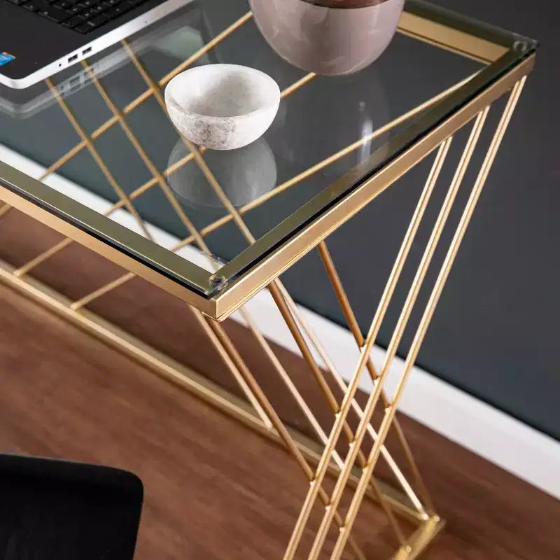Bureau moderne Dezby en verre trempé – Doré – SEI