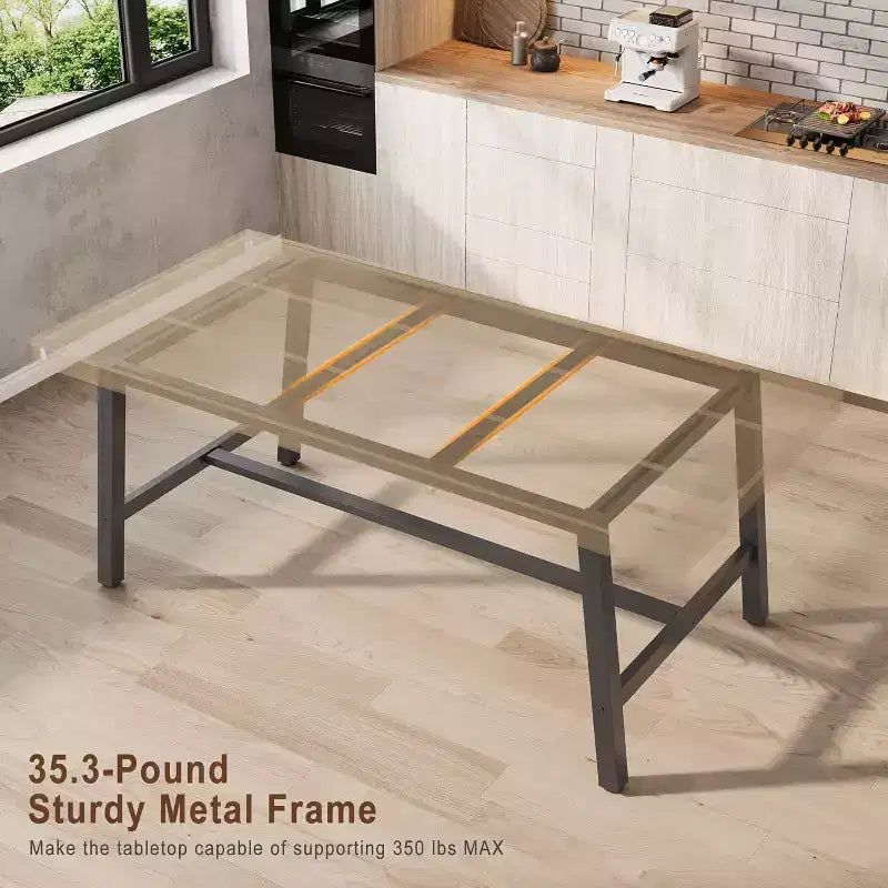 Table de salle à manger rectangulaire de 70,87 po pour 6 à 8 personnes, cadre en métal robuste, table de cuisine et de salle à manger moderne industrielle