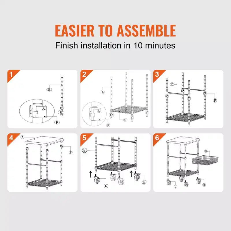 Chariot de cuisine VEVOR, 3 étagères, chariot roulant en fil métallique avec capacité de 213 kg, chariot de service en acier sur roulettes, chariot de rangement en métal, argent