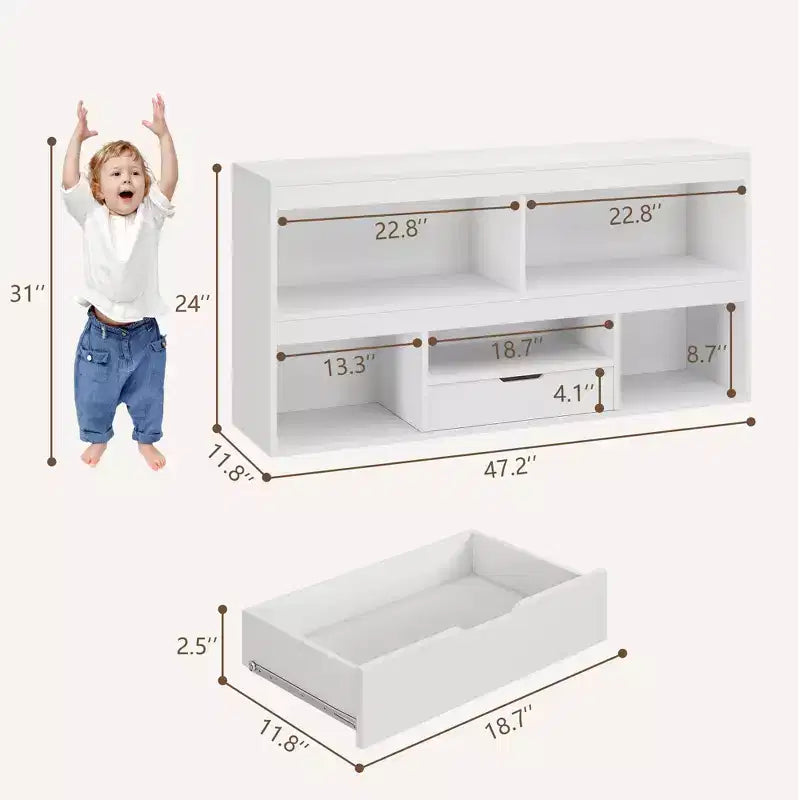 Étagère à Livres et Rangement de Jouets 5 Cubes pour Enfants avec Tiroir - Maisonnette de Rangement en Bois pour Salle de Jeux et Chambre de Bébé - Naturel