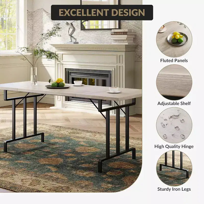 Table à manger de style ferme de 180 cm pour 6-8 personnes, table de cuisine rectangulaire de style rustique, pieds métalliques géométriques et plateau en bois épais, facile à nettoyer