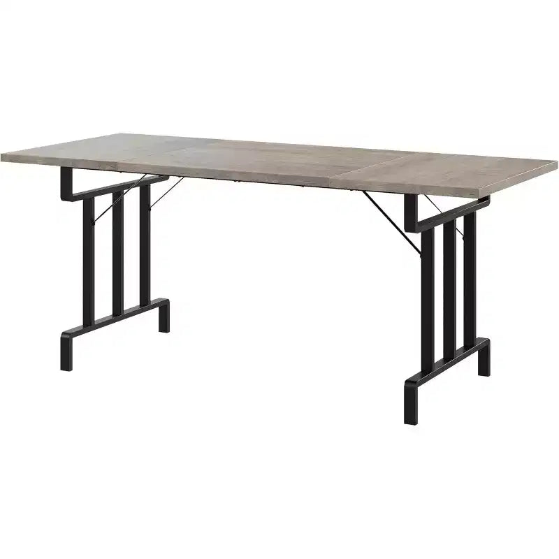 71 Inch Farmhouse Dining Table for 6-8 People, Rustic Style Rectangle Kitchen Table, Geometric Metal Legs & Thick Wood Tabletop, Easy to Clean