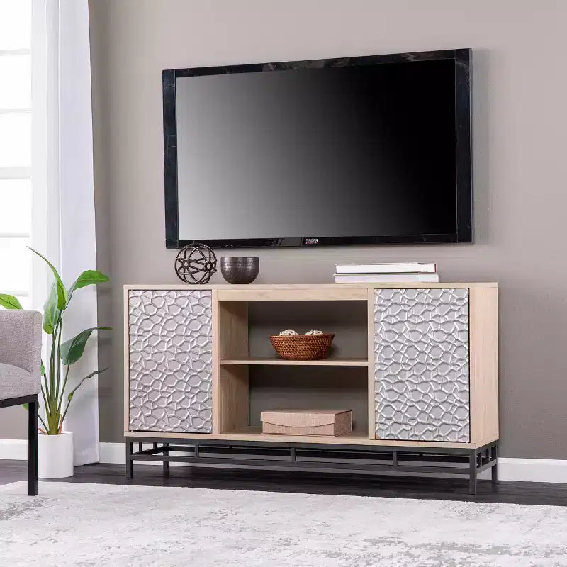 Console multimédia Hollesborne avec rangement – Blanc cassé – SEI