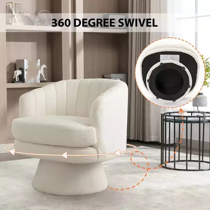 Fauteuil pivotant Bestier avec accoudoirs, Fauteuil club avec dossier incurvé et coussin moelleux, Canapé simple rond pour salon, Beige