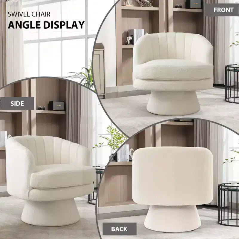 Fauteuil pivotant Bestier avec accoudoirs, Fauteuil club avec dossier incurvé et coussin moelleux, Canapé simple rond pour salon, Beige